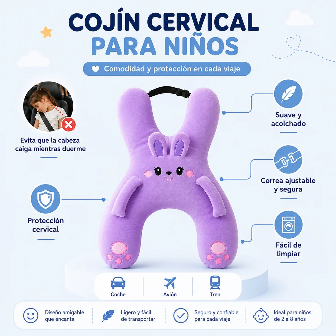 Cojín Cervical de Viaje para Niños